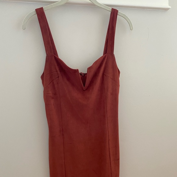 Rust Faux Suede Bodycon Dress - Picture 3 of 4